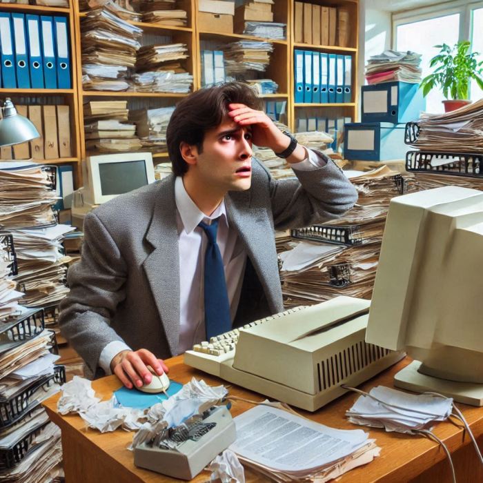 man in office looking stressed